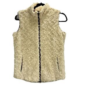Hanna Andersson Women's XS Cream Faux Sherpa‎ Vest With Zippered Front & Pockets